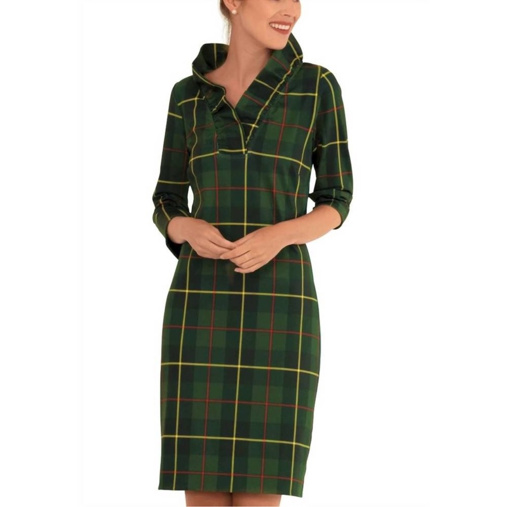 GRETCHEN SCOTT Plaidly Cooper Ruffleneck Jersey Dress Size Medium